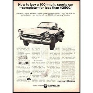 1966 Sunbeam Alpine V Convertible Roadster Vintage Print Ad Chrysler Wall Art